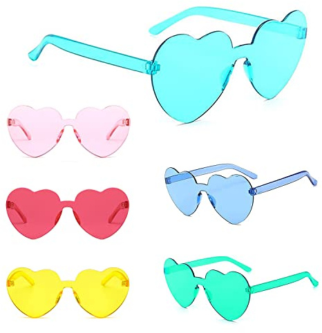 Yomaido 6/10 Stück Herz| Rund Party Brillen| Sonnenbrille, Lustige Partybrillen, Randlose Hippie Herzförmige Brille,für Geburtstagsfeier, Fasching, Karneval, Malle, für Kinder und Erwachsene
