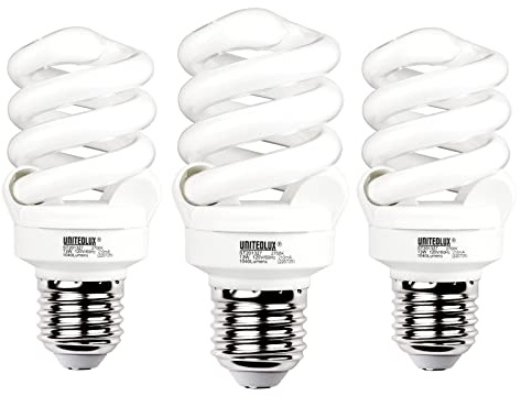 UNITEDLUX E26 Spiral CFL Light Bulbs Medium Base 13Watt (60Watt Equivalent) Soft White 2700K, 1040Lm Non-dimmable Compact Fluorescent Light, (3 Pack)