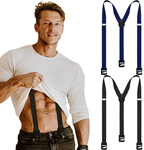 2 tirantes ocultos para hombre, para senderismo, ropa interior para invierno, sin meter para hombre, pantalones de esquí y senderismo al aire libre, negro, (Black, Navy), 49in-XL