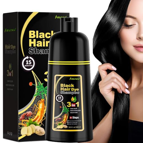 Champú para cabello negro instantáneo,Champú para teñir el cabello negro natural 3 en 1 para hombres y mujeres (Natural Black)