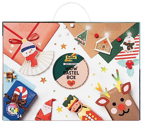 folia 923 - WOW Bastel Box MERRY CRAFTMAS, Bastelkoffer 133-teilig mit Papier, Bastelkarton, Sticker, Zubehör und Anleitung, Mittel
