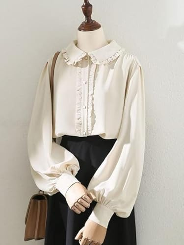 FRESQA Söt söt Lolita-blus kvinnor Kawaii Peter Pan krage lösa avslappnade toppar kvinnliga chic volanger elegant vintage långärmade skjortor