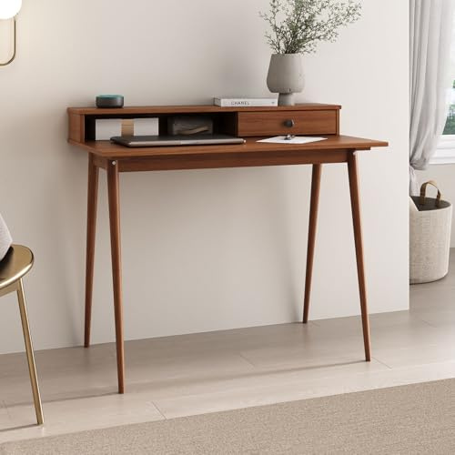 IDIMEX Schreibtisch Malina mit Aufsatz & Schublade aus Kiefer Massivholz, Kastanien Farben - Bürotisch mit Stauraum & konischen Beinen, Stabiler PC-Tisch aus robusten Materialien