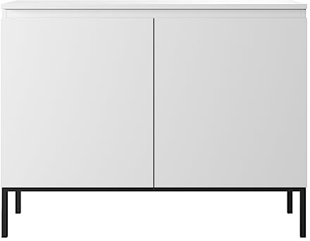 Selsey Kommode Schrank Aufbewahrungsschrank 100 cm 2 Türen 4 Fächer Weiß Schwarze Beine Bemmi