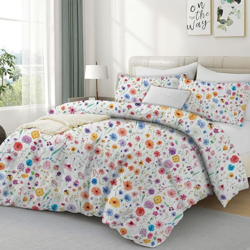 Luxe Dreams Floral Bloom Single Duvet Cover Set, Quilt Cover with 1 Pillowcase, 135 x 200cm Soft & Silky bedlinen Set with Zip Closure