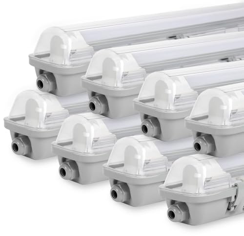 Sonnewelt Lot de 8 lampes LED pour pièces humides - 120 cm - 4500 K - Blanc neutre - 18 W - 1530 lm - IP65 - Étanche - T8 - Pour garage, cave, bureau, entrepôt