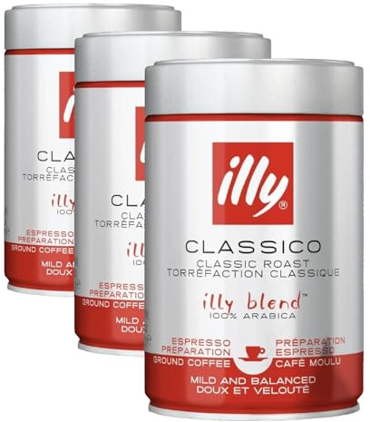 illy Café, café molido Classico, tostado medio, granos de café 100% arábico, 250 g (Paquete de 3)