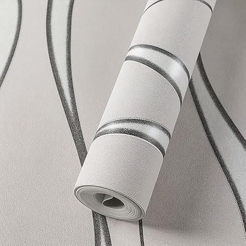 Grey Non-Woven Wallpaper Glitter Effect Textured 3D Flocking Embossed Wallpapers 53cm x 9.5m Wave Stripes Wall Paper Roll for Living Room Bedroom