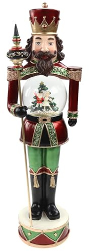 Schneekugel/Spieluhr Nussknacker Figur mit Schneekugel Ø100mm im Bauch mit Musik, Licht, Schneewirbel und Drehelement H: 52cm