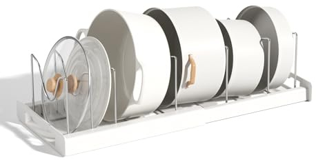 Beruyu Topfdeckelhalter, Erweiterbarer Pfannen und Topfdeckel Organizer | 30cm-56cm mit 7 Verstellbaren Teiler, Deckelhalter Pfannenhalter Aufbewahrung für Küche Schublade Schrank (Weiß)