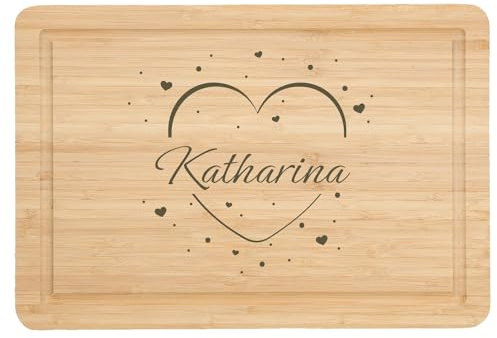 Personalisiertes Schneidebrett aus Bambus mit Gravur Individuelles Geschenk zu Weihnachten Mit Namen und Text nach Wunsch Weihnachtliche Freude schenken - Motiv: Name und Herz