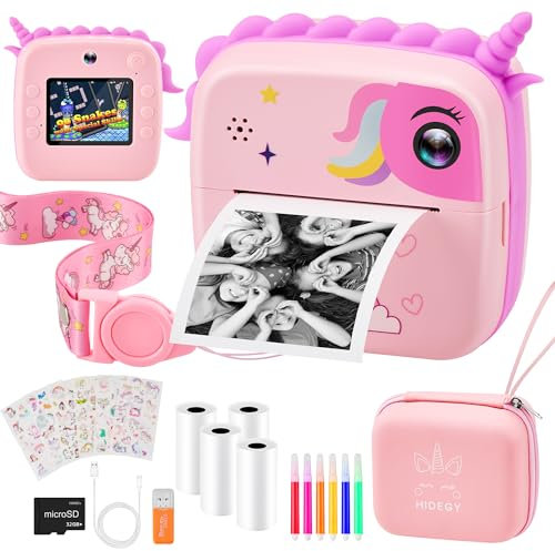Kids Camera Instant Print, Digital Camera for Kids, No Ink Print Paper & 32G TF Card, Selfie Video Camera with Color Pens for DIY, Fun Gift for Girls Boys 3-14 Years Old. (Pink)