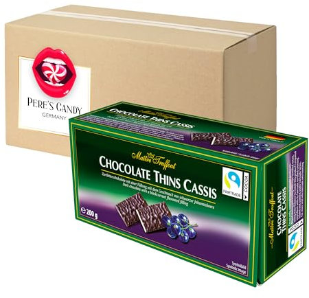 Pere's Candy Bundle für 3 x Chocolate Thins Cassis - Zartbitter Täfelchen schwarze Johannisbeere 200g + Pere's Candy Notepad DIN A7-25 Blatt