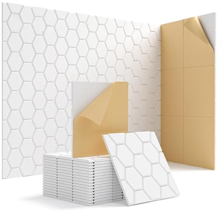 Louttary Paket mit 15 Schallschutzpaneelen, Schallschutzpaneele, Akustikschaumstoff, 12 x 12 x 0,4 Zoll, schallabsorbierend, selbstklebend, Weiß