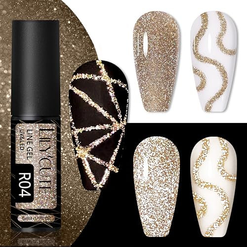 UV Liner Nagellack Gold – Glitzerndes Gel für Nägel Mit Fineliner-Pinsel, Französisches Nail Art für DIY-Salon Design, UV-härtendes Polish für Frauen Maniküre Beauty (Gold)