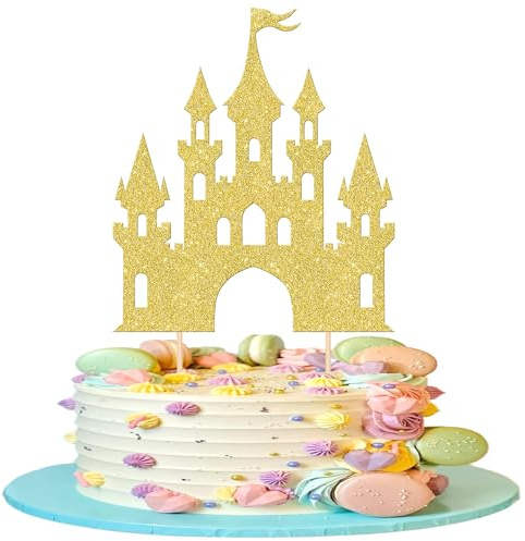 SYKYCTCY 1 Pack Castle Cake Topper Princess Cake Topper Glitter Celebrating Princess Happy Birthday Cake Pick Castle Theme Cake Decoration for Baby Shower Kids Girls Birthday Party Supplies