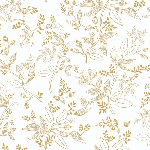 CiCiwind Carta da parati autoadesiva bianca e oro, motivo floreale, 44 x 300 cm, in vinile, autoadesiva, impermeabile, per mobili