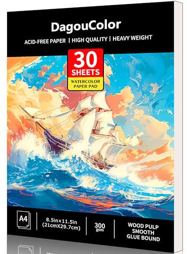 DagouColor Aquarell Papier Pad, A4, 1 Pack, 30 Blätter Säurefreie Kunst Zeichnungspapier, 300gsm für Künstler, Erwachsene, Kinder, Jungen, Mädchen