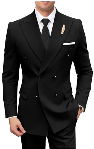 Men's 2 Piece Suits Formal Suit Set Slim Fit Black Wedding Tuxedo Double Breasted Suits for Men Prom Dinner Homecoming Suit XL