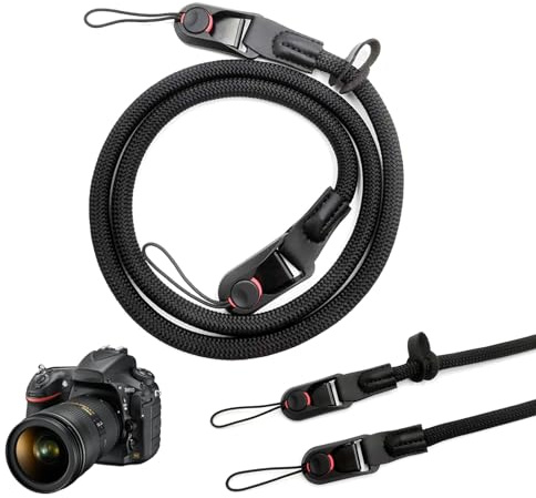 AUTUUCKEE Camera Strap, Adjustable Climbing Rope Camera Neck Shoulder Crossbody Strap for Digital Mirrorless Camera, Quick Release Camera Straps for Man Woman Photographers(Black)