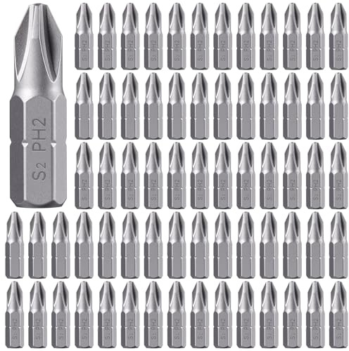 Yaocom 100 Pack Reduced Phillips Drywall Screwdriver Bits 1 Inch #2 Phillips Drywall Insert Bits Silver Metallic Alloy Steel Drill Driver Modified Manual Screwdriver Electric Screwdriver