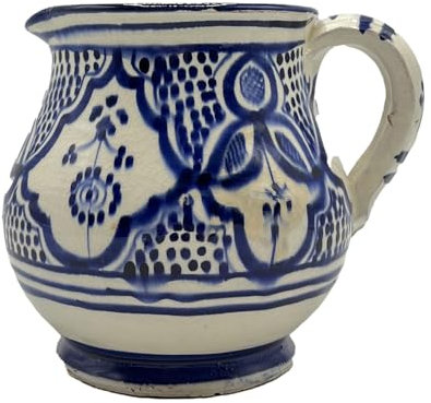 Brocca Caraffa Artigianale Marocchina in Terracotta Ceramica Etnica Marocco Lt. 1 Dipinta Mano 2111241900b Tunisia Turchia Etnico del Mondo