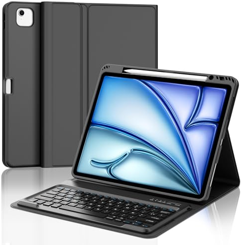 FOGARI Teclado para iPad Air 13 M2/M3/M4 2024/2025/2026 | Funda para iPad Air 13 M2/M3/M4 2024/2025/2026 con Español Ñ Teclado Bluetooth Magnético Desmontable para Air 13, Negro