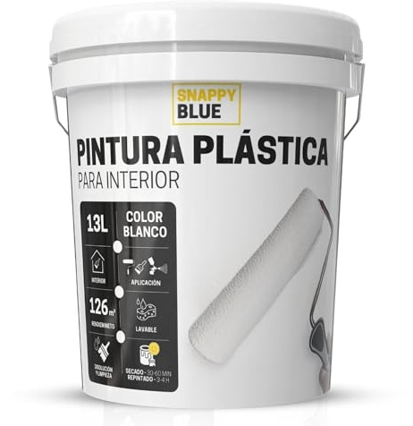 Snappy blue 13L Pintura Plastica Blanca Interior Lavable de aspecto Mate | Pintura Blanca Interior para Múltiples Superficies con Alta Transpirabilidad