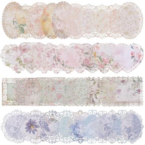 GORGECRAFT 40 Stück 4 Stile Mit Spitze Eingefasst Vintage Scrapbook Papier Blumenmuster Herz Oval Quadratisch Dekoratives Spitzenpapier Für Scrapbooking Junk Journal Kartenherstellung Bilderrahmen