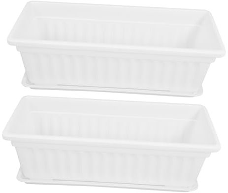 ibasenice Fioriera Rettangolare Resistente a Rotture e Crepe 2 Pezzi in Plastica Bianca per Piante Grasse e Ortaggi per Balconi e Spazi Esterni