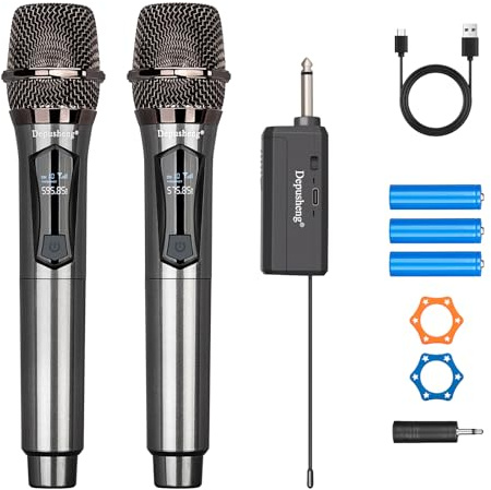 Depusheng Microfoni senza fili, sistema microfono karaoke, microfonos Inalambricos con ricevitore ricaricabile, microfono dinamico cordless per canto, matrimonio, DJ, festa, discorso