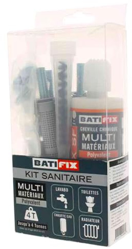 Kit scellement chimique Kitchim Sanit Pl 165Ml - 4Tam 12X50/16X130-4Tig 6X70/10X160-4Exc M10-2Can