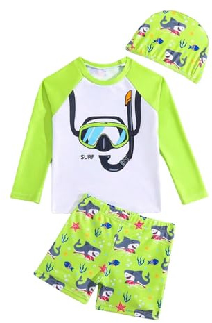 Kelandoom Maillot De Bain 2 Pièces pour Garçon, T-Shirt & Shorts Costume Natation Anti-UV Enfant Garcon 4 Ans Bébé Garçons Zippé À Manches Longues Garçon Pièce(Vert,4-5 Ans)