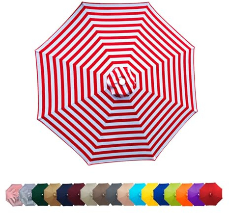 Amieron Replacement Parasol Canopy 2m-3.5m, Umbrella Replacement Fabric, 6/8 Arms Garden Umbrella Replacement Cover, Patio Replacement Cover for Garden Umbrella Yard Beach(Red and white,2.7m/8-Ribs)