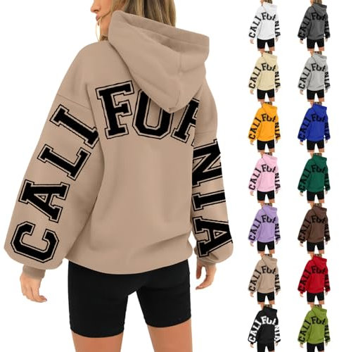 HUIFUAO California Pink Palm Puff HoodiePlus Size Sweatshirt Long Sleeve Pullover Black Back Letter Print Tops Streetwear (Z13 Grey, L) Deals Of The Day Clearance Prime