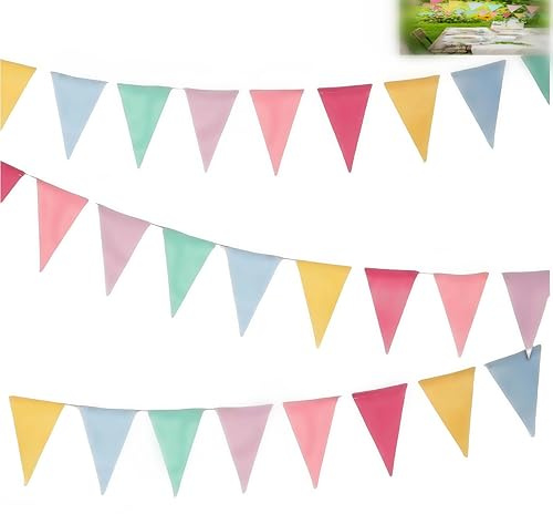 3 Stück Wimpelkette Outdoor Wetterfest, Matschküche Zubehör, Einschulung Deko, Gartenpartys Feste, Wetterfest, Leicht Wiederverwendbar Perfekt für Geburtstag, Karnev，Geburtstag für Party Deko
