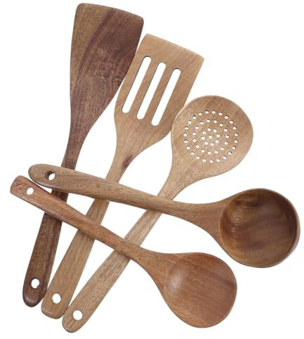 Luxshiny 1 Juego Juego de vajilla de madera utensilios de cocina de madera espátula de cocina cuchara sopera cucharas de para comer utensilios de para cocinar teca Marrón