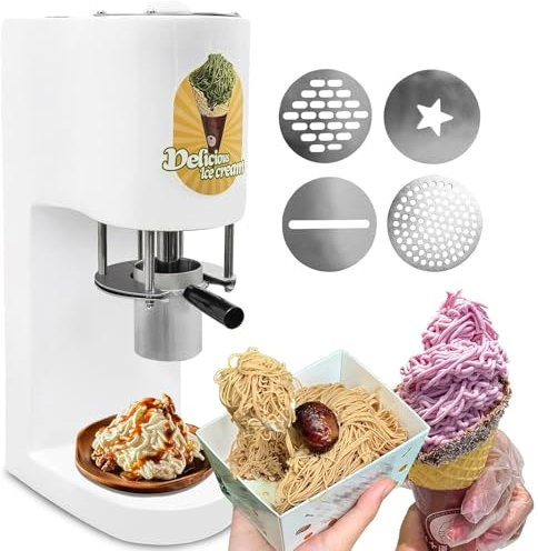 moupeaktain Gelatiera Professionale per Spaghetti, Macchina per Gelato da 80 W, Tramoggia in Acciaio Inox da 0,42 L, 4 Stampi a Forma di Spaghetti, per Gelaterie E Pasticcerie