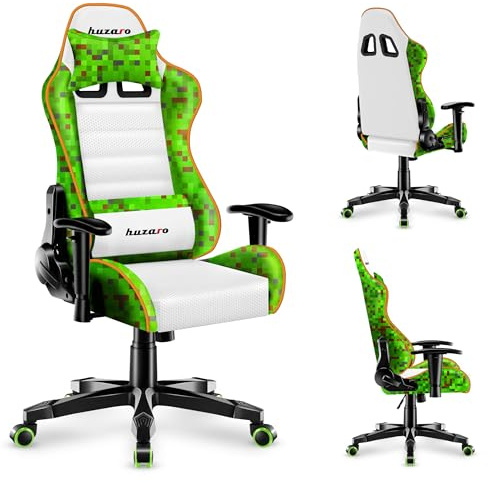 huzaro Ranger 6.0 Pixel – Gaming Stuhl Weiß für Kinder 100–160 cm – Ergonomischer Zocker Stuhl Stoff – Atmungsaktiver Kinderschreibtischstuhl für Hausaufgaben – Wippfunktion – Weiß Design