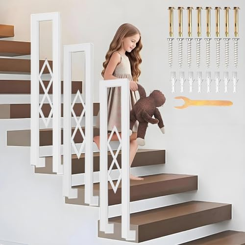 YUJEYHD Ringhiera per Scale Interne, Montaggio Laterale Corrimano Scale in Ferro Battuto, a Forma di U, con Decorazione a Diamante, per Loft Villa Esterna Giardino (Size:110cm,Color:Bianco)
