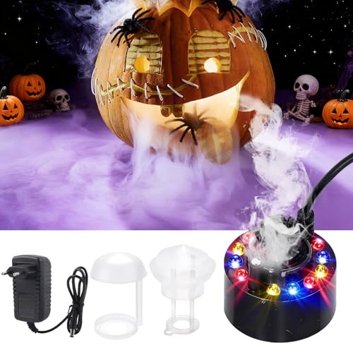 YeahBoom Ultraschall Vernebler,Nebelmaschine Mini Halloween,12 LED Ultraschall Nebelmaschine,mit Abnehmbarem Spritzschutz,für Brunnen Teich Steingarten Halloween Deko
