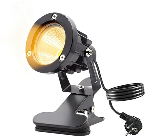 LED Strahler, 10W LEDs Spot Klemmstrahler mit Stecker und Schalter, IP65 Wasserfester Spotlight, Gartenstrahler, Gartenbeleuchtung, LED Spotlight mit 1,8m Kabel für Outdoor, Hof, Rasen (Warmweiß)