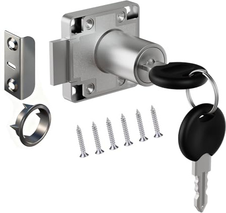 Möbelschloss, Schrankschloss, Zylinder-Aufschraubschloss mit Schlüssel Set für Schubladen und Schränke, Stahl Vernickelt, Dornmaß 22mm, 26mm, 32mm (32mm)