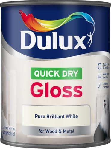 UHR Dry Gloss Paint Pure Brilliant White, High-Sheen Water-Based Paint for Wood & Metal, Fast-Drying, No Undercoat Needed, Durable, Windows & Radiators, 750ml