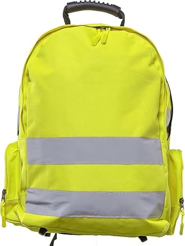 Hi Vis Backpack for Work – High Visibility Reflective Safety Rucksack for Cycling, Hiking | Waterproof Bag with Padded Shoulder Straps, Large Main Compartment & Side Pockets – Yellow