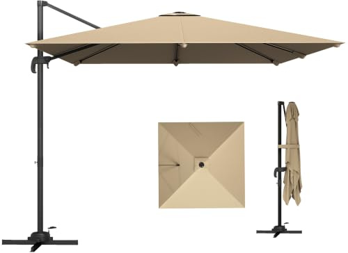 Outsunny 3 x 3 m Cantilever Parasol w/360° Rotation, Khaki