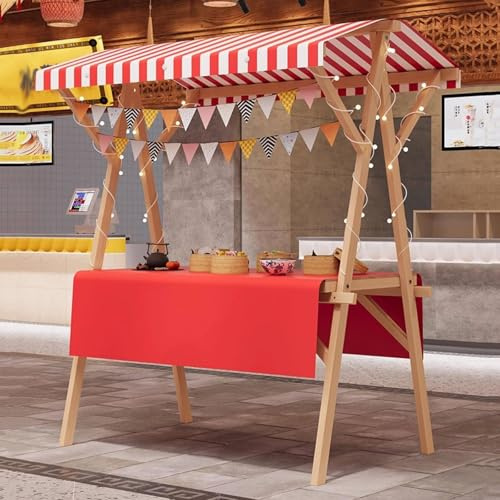 Utomhusförsäljningsvagn, Hopfällbar Marknadsstånd med Tält, Mobils Försäljningskiosk för Försäljning Av Drycker och Visning Av Varor(Red 2,150cm/59in)
