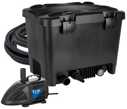 T.I.P. Teichfilter - Teichaußenfilter-Set (20.000 l Teichvolumen, Wet-and-Dry Technologie, UV-C 18 W, Filterbehälter 70 l, inkl. Pumpe, UV-C Strahler, Schläuche, Filtermaterial) MTS 20000 UV 18, 30289