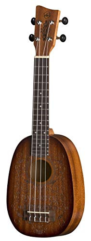 GEWA Sopran Ukulele Manoa Pineapple - Korpus Sapelli - Laser Motiv-Whisky - Vintage Burst - Naturholz dunkel - inkl. gepolstertem Gig Bag - K-PA-Whisky