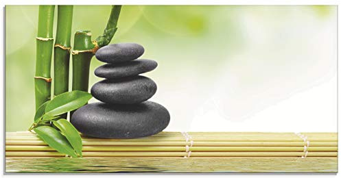 ARTland Wanddeko Glasbilder Wandbild Glas Bild einteilig 60x30 cm Querformat Asien Wellness Zen Spa Steine Bambus Entspannung Grün T5OP